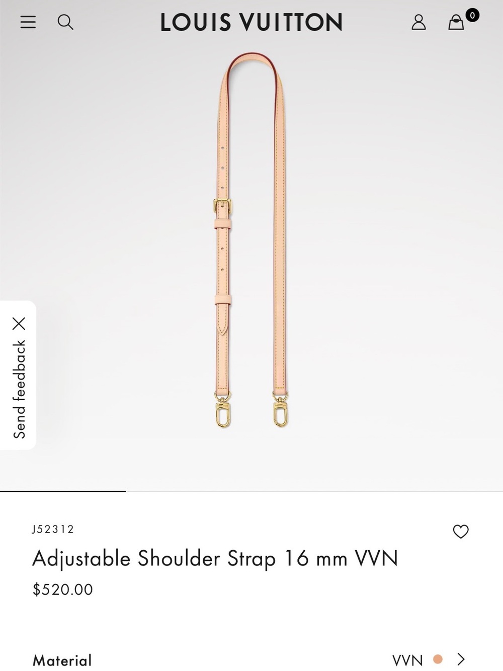 Louis Vuitton Adjustable Leather Shoulder Strap with Gold Hardware